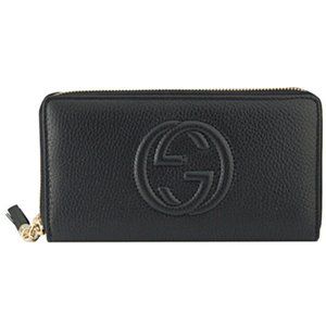 New Gucci Black Soho Leather Zip Around Long Wallet Clutch Bag